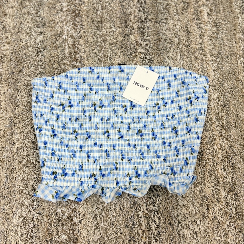 Forever 21 Blue Floral Smocked Tube Top